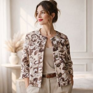 Coldwater Creek  Linen blend lightweight jacket floral print
